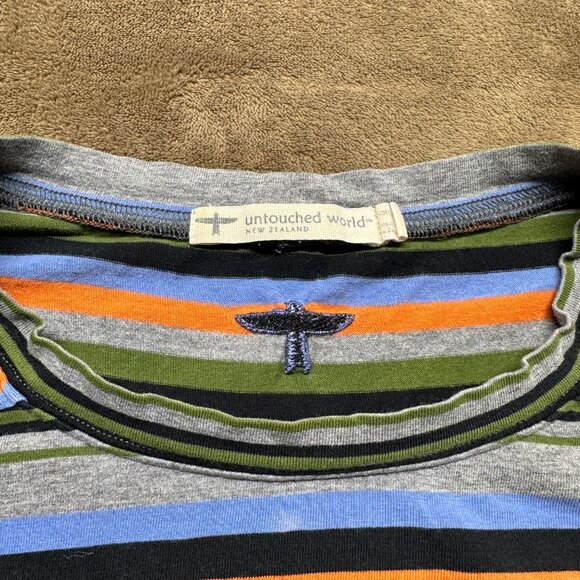 Untouched World Men’s Striped Cotton Tee Shirt Large New Zealand Crewneck - Picture 3 of 5